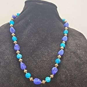 Blue and Purple Beaded Necklace with Polished Finish